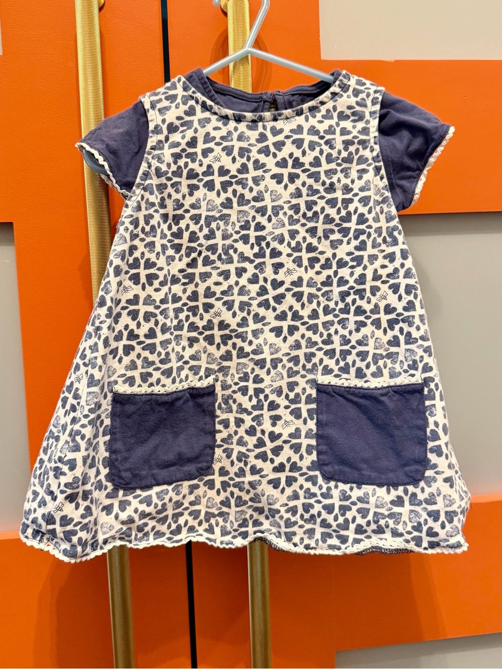 Burt’s Bees Baby Blue Bee Heart Pattern Smock Romper 24 months